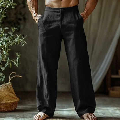 Men's Cotton and Linen Beach Pants Loose Straight Leg Pants Breathable Casual Pants Men's Cotton Pants, Men's Jogging Pants