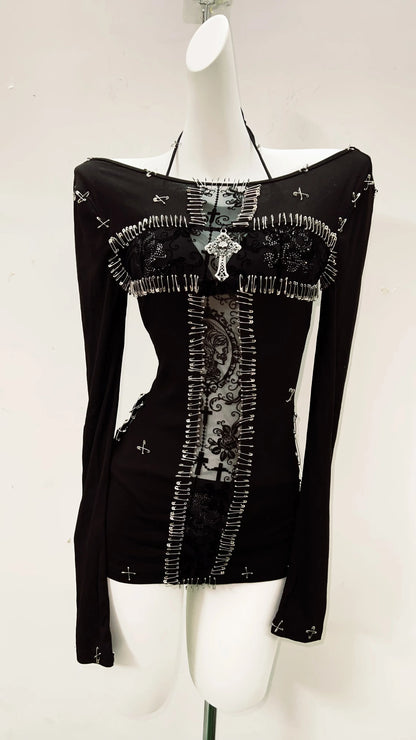 y2k fashion y2k clothes y2k crop top gothic clothes vintage shirt y2k shirt Gothic shirt Punk shirt Harajuku shirt Cross shirt