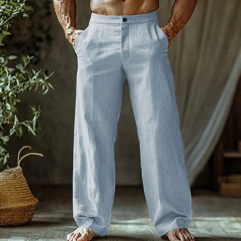 Men's Cotton and Linen Beach Pants Loose Straight Leg Pants Breathable Casual Pants Men's Cotton Pants, Men's Jogging Pants