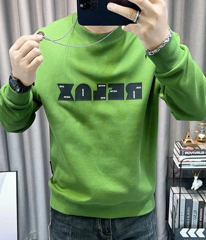 Man Pullover Green Graphic Cotton Printing Sweatshirts for Men New in Welcome Deal Streetwear Sweat Shirt Korean Style S Overfit