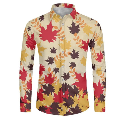Men's shirt red maple leaf autumn long sleeve lapel shirt top shirt casual shirt Hawaiian shirt casual breathable simple fashion