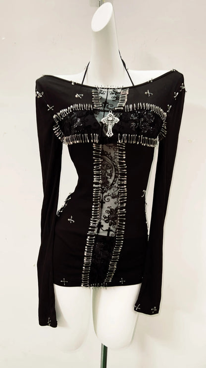 y2k fashion y2k clothes y2k crop top gothic clothes vintage shirt y2k shirt Gothic shirt Punk shirt Harajuku shirt Cross shirt