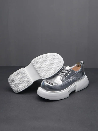 Luxury Silvery Man Shoes Platform Heightening Fashion Leather Shoes for Man Wear-resistant Lightweight Sneakers Shoes Men
