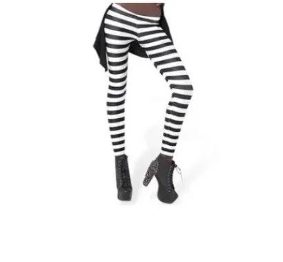 New Sexy Women Legging Black White Stripe Printing Fitness leggins Fashion Slim High Waist Leggings Woman Pants Christmas Gift