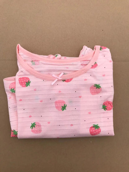 Girl Strawberry Prints Nightgown Dress Cotton Soft Breathable Kids Sleep Wear Quality Home Wear Size 110-170