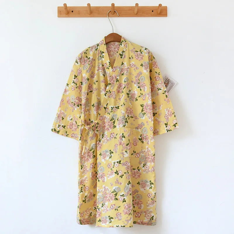 Ladies Cotton Kimono Bathrobe Loose Homewear Pajamas Robes for Women Multi Colors Printed Cardigan Sleep Wear Womens Robe