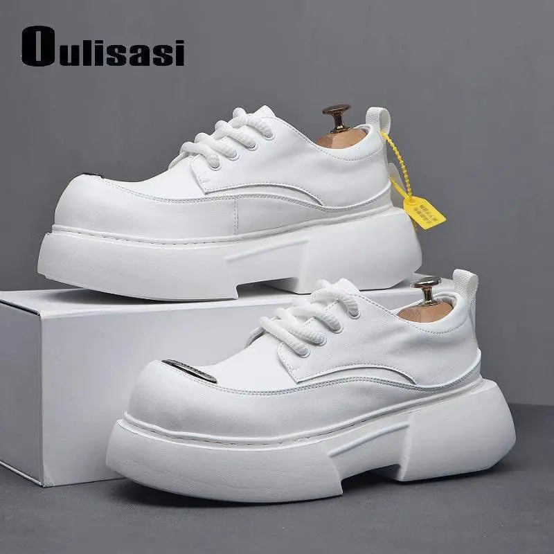 Luxury Silvery Man Shoes Platform Heightening Fashion Leather Shoes for Man Wear-resistant Lightweight Sneakers Shoes Men