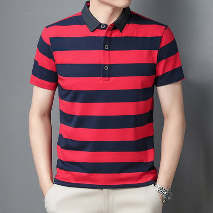 polo shirt men summer new high quality cotton men's Short sleeve polo shirt splicing stripes Mens Business casual polo shirt T01