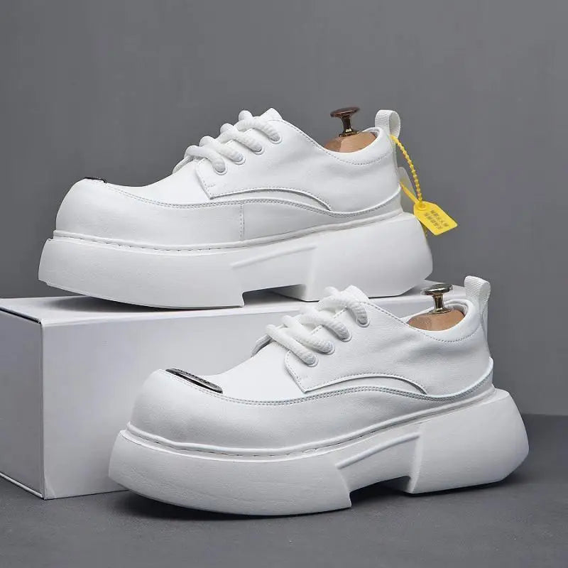 Luxury Silvery Man Shoes Platform Heightening Fashion Leather Shoes for Man Wear-resistant Lightweight Sneakers Shoes Men