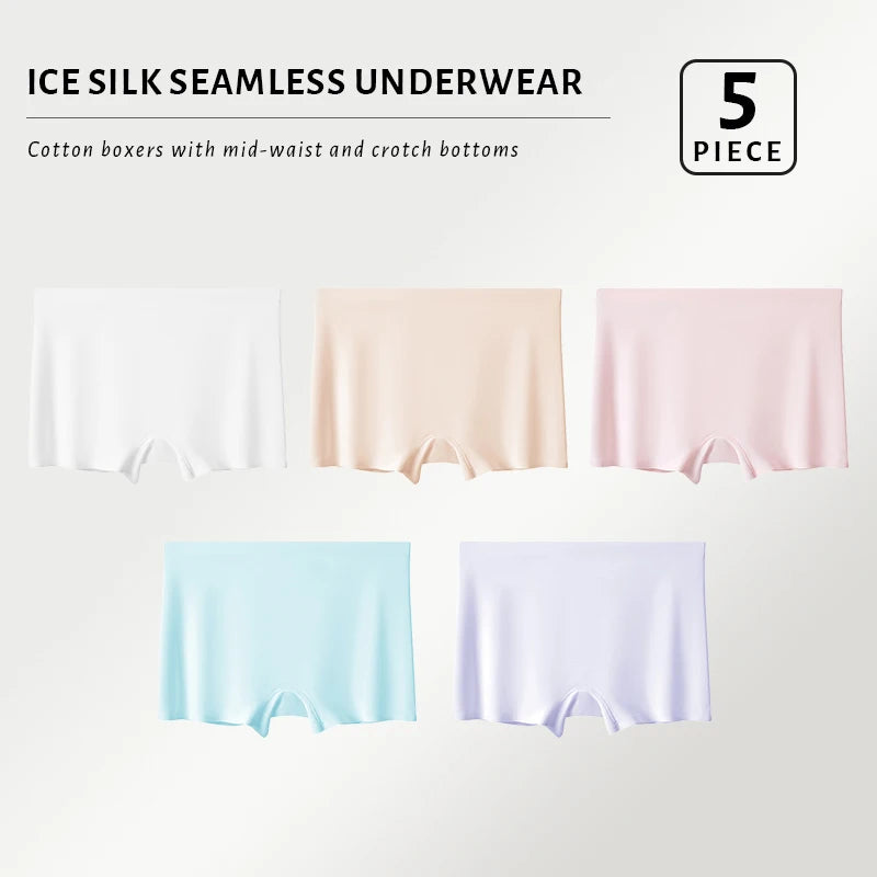 FallSweet 5PCS Women’s Seamless Boyshort Panties Comfortable Breathable Silk Satin Underwear for Woman Boxer Sports & Daily Wear