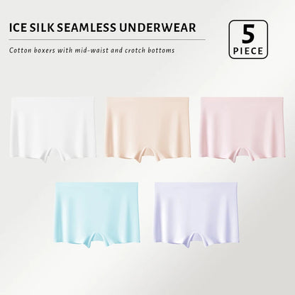 FallSweet 5PCS Women’s Seamless Boyshort Panties Comfortable Breathable Silk Satin Underwear for Woman Boxer Sports & Daily Wear