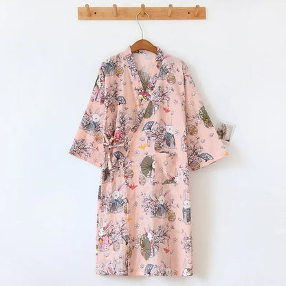 Ladies Cotton Kimono Bathrobe Loose Homewear Pajamas Robes for Women Multi Colors Printed Cardigan Sleep Wear Womens Robe