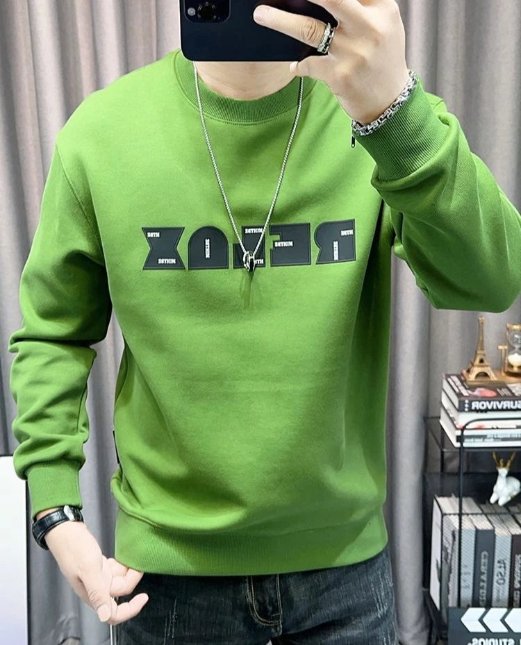 Man Pullover Green Graphic Cotton Printing Sweatshirts for Men New in Welcome Deal Streetwear Sweat Shirt Korean Style S Overfit