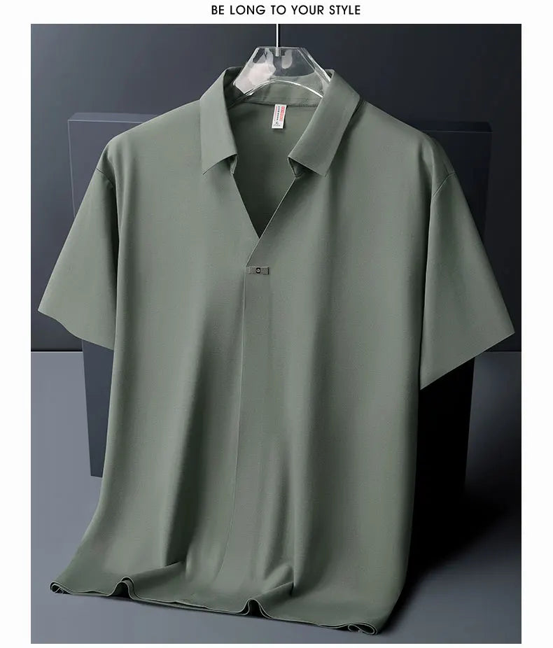 Polo Shirt Men M-6XL 7XL 8XL Summer New High Quality Mens Short-Sleeved Polo Shirt Ice Silk Men's Business Casual Polo Shirt 561