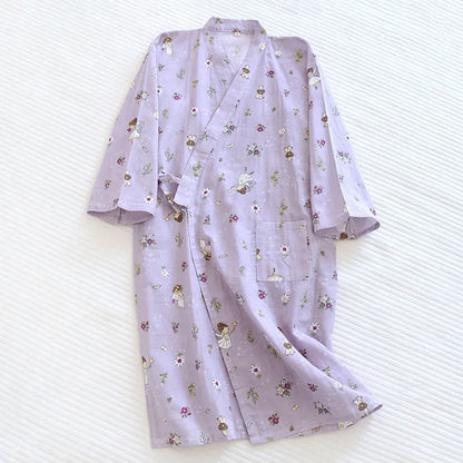 Ladies Cotton Kimono Bathrobe Loose Homewear Pajamas Robes for Women Multi Colors Printed Cardigan Sleep Wear Womens Robe