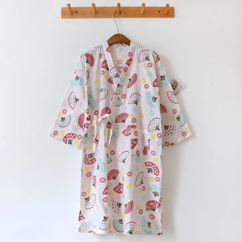 Ladies Cotton Kimono Bathrobe Loose Homewear Pajamas Robes for Women Multi Colors Printed Cardigan Sleep Wear Womens Robe