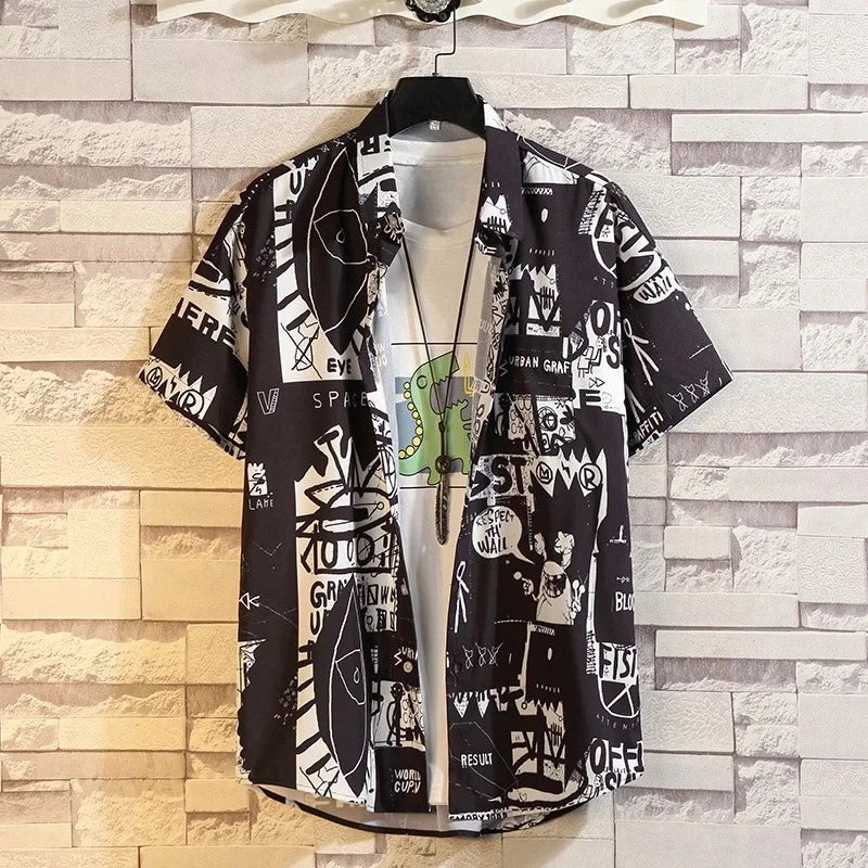 Man Button Blouse Tees Men Shirt Hawaiian Shirt Beach Flower Shirt Short-sleeved Shirt Men Loose Casual Vintage Shirt Men  Shirt