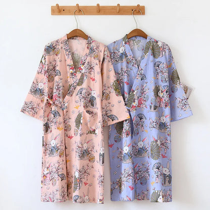 Ladies Cotton Kimono Bathrobe Loose Homewear Pajamas Robes for Women Multi Colors Printed Cardigan Sleep Wear Womens Robe