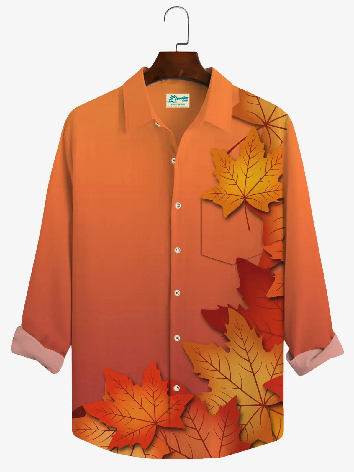 Men's shirt red maple leaf autumn long sleeve lapel shirt top shirt casual shirt Hawaiian shirt casual breathable simple fashion