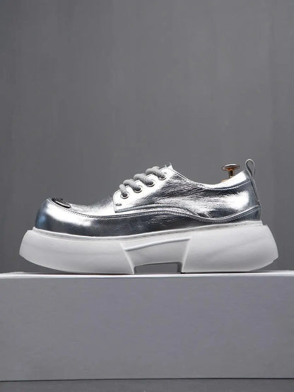 Luxury Silvery Man Shoes Platform Heightening Fashion Leather Shoes for Man Wear-resistant Lightweight Sneakers Shoes Men