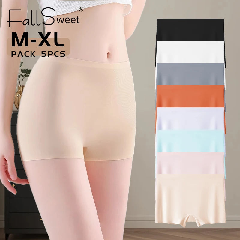 FallSweet 5PCS Women’s Seamless Boyshort Panties Comfortable Breathable Silk Satin Underwear for Woman Boxer Sports & Daily Wear
