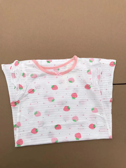 Girl Strawberry Prints Nightgown Dress Cotton Soft Breathable Kids Sleep Wear Quality Home Wear Size 110-170
