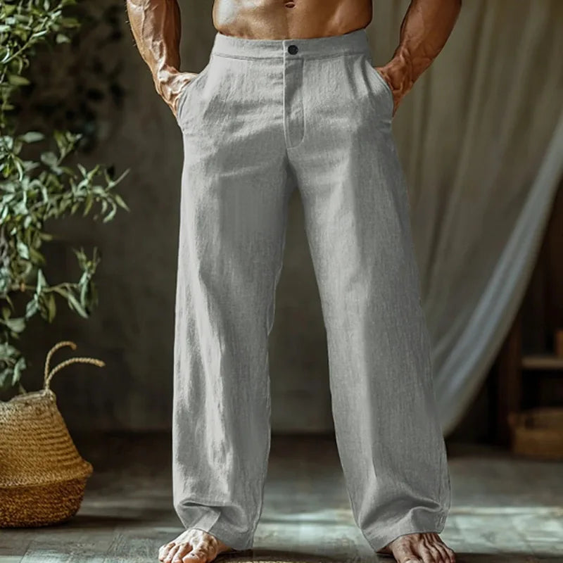 Men's Cotton and Linen Beach Pants Loose Straight Leg Pants Breathable Casual Pants Men's Cotton Pants, Men's Jogging Pants