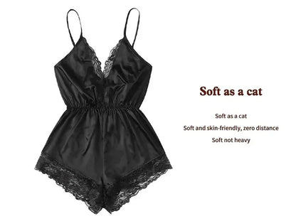 Summer New Sexy Fashion Women Lace Splice Trim Backless Bow Shorts V-Neck Bodysuit Women Sleep Wear Set