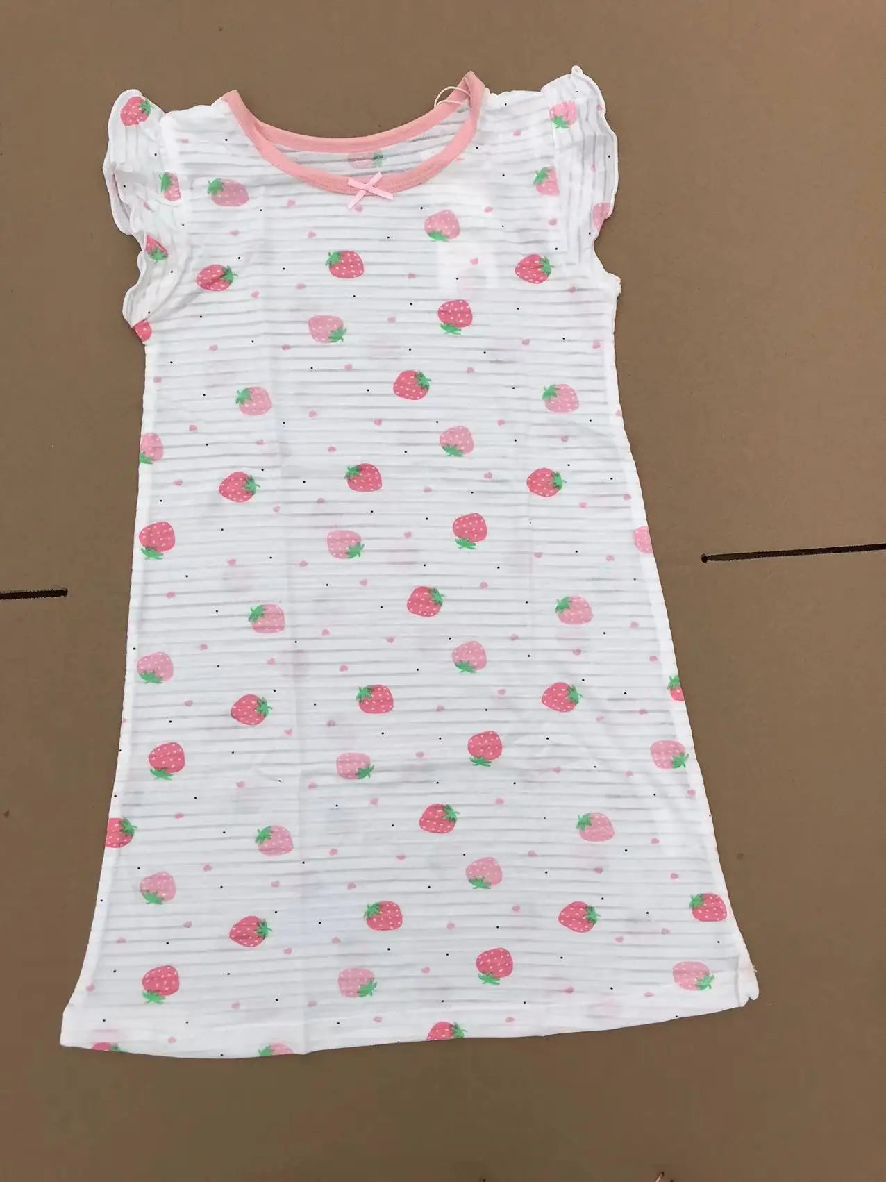 Girl Strawberry Prints Nightgown Dress Cotton Soft Breathable Kids Sleep Wear Quality Home Wear Size 110-170