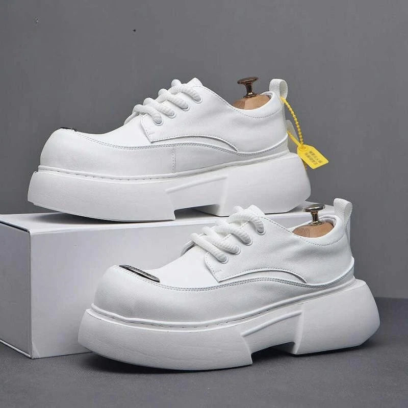Luxury Silvery Man Shoes Platform Heightening Fashion Leather Shoes for Man Wear-resistant Lightweight Sneakers Shoes Men