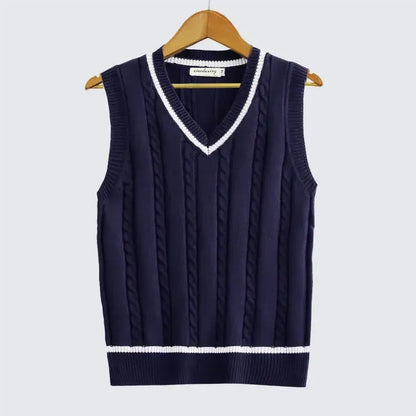 Striped White Knitted Sweaters for Men Blue Sleeveless Man Clothes V Neck Vest Red Waistcoat Jumpers Sweat-shirt Cigaret Cotton