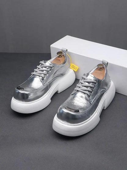 Luxury Silvery Man Shoes Platform Heightening Fashion Leather Shoes for Man Wear-resistant Lightweight Sneakers Shoes Men