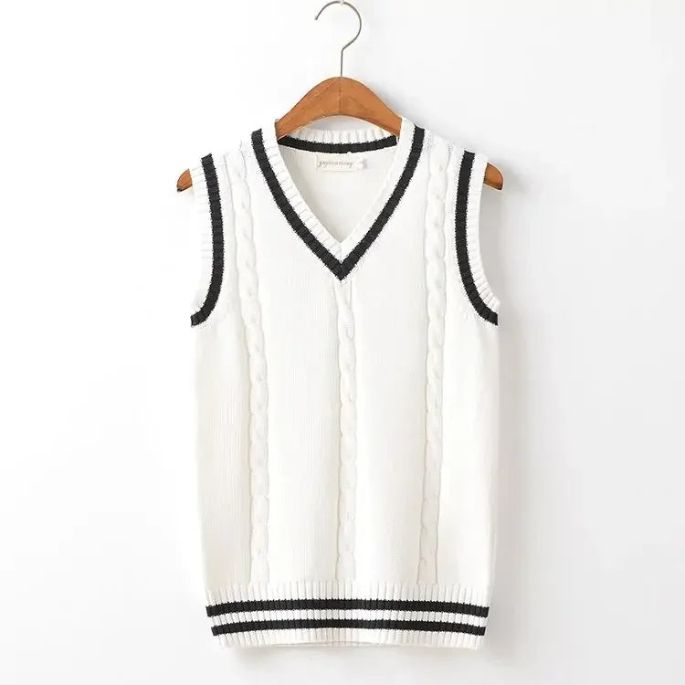 Striped White Knitted Sweaters for Men Blue Sleeveless Man Clothes V Neck Vest Red Waistcoat Jumpers Sweat-shirt Cigaret Cotton