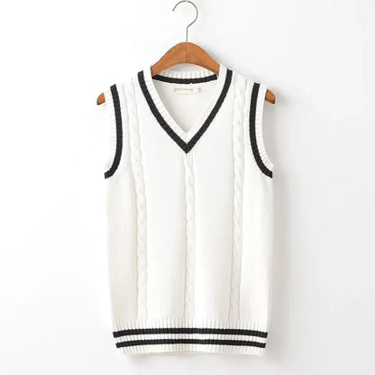 Striped White Knitted Sweaters for Men Blue Sleeveless Man Clothes V Neck Vest Red Waistcoat Jumpers Sweat-shirt Cigaret Cotton