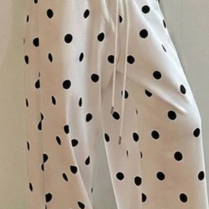 OCEANLOVE Wide Leg Trousers Polka Dot Spring Summer Korean Fashion Woman Pants High Waist Drawstring Pantalones Mujer