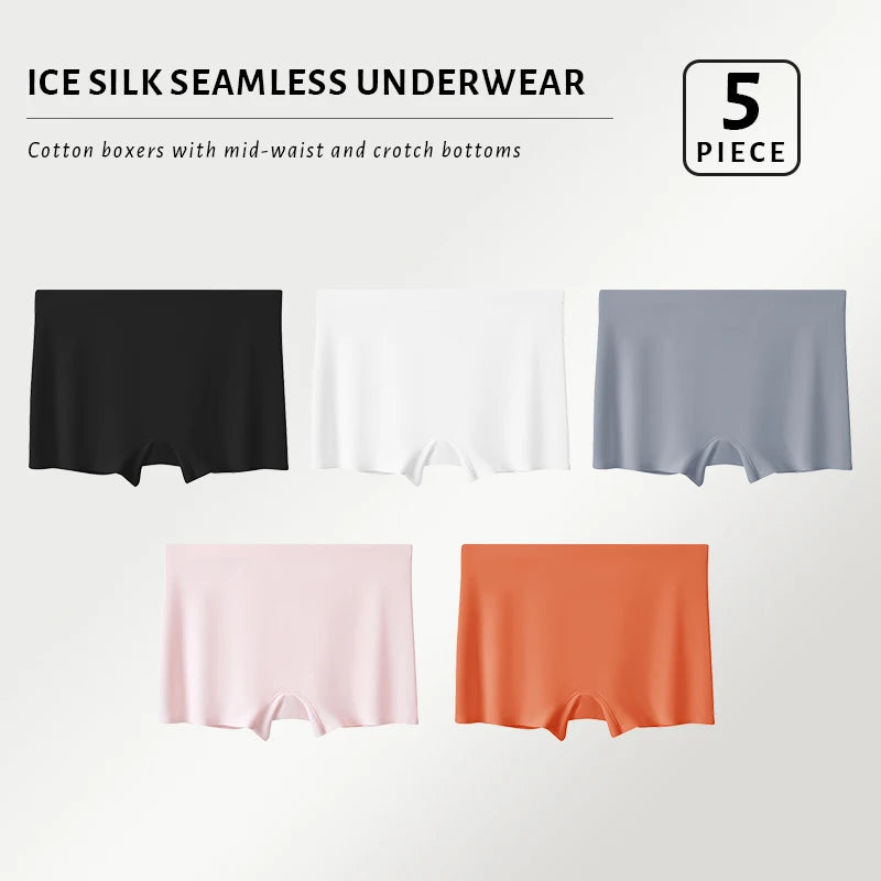 FallSweet 5PCS Women’s Seamless Boyshort Panties Comfortable Breathable Silk Satin Underwear for Woman Boxer Sports & Daily Wear