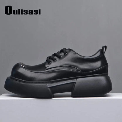 Luxury Silvery Man Shoes Platform Heightening Fashion Leather Shoes for Man Wear-resistant Lightweight Sneakers Shoes Men