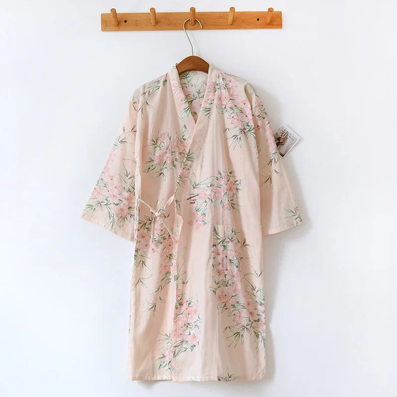 Ladies Cotton Kimono Bathrobe Loose Homewear Pajamas Robes for Women Multi Colors Printed Cardigan Sleep Wear Womens Robe
