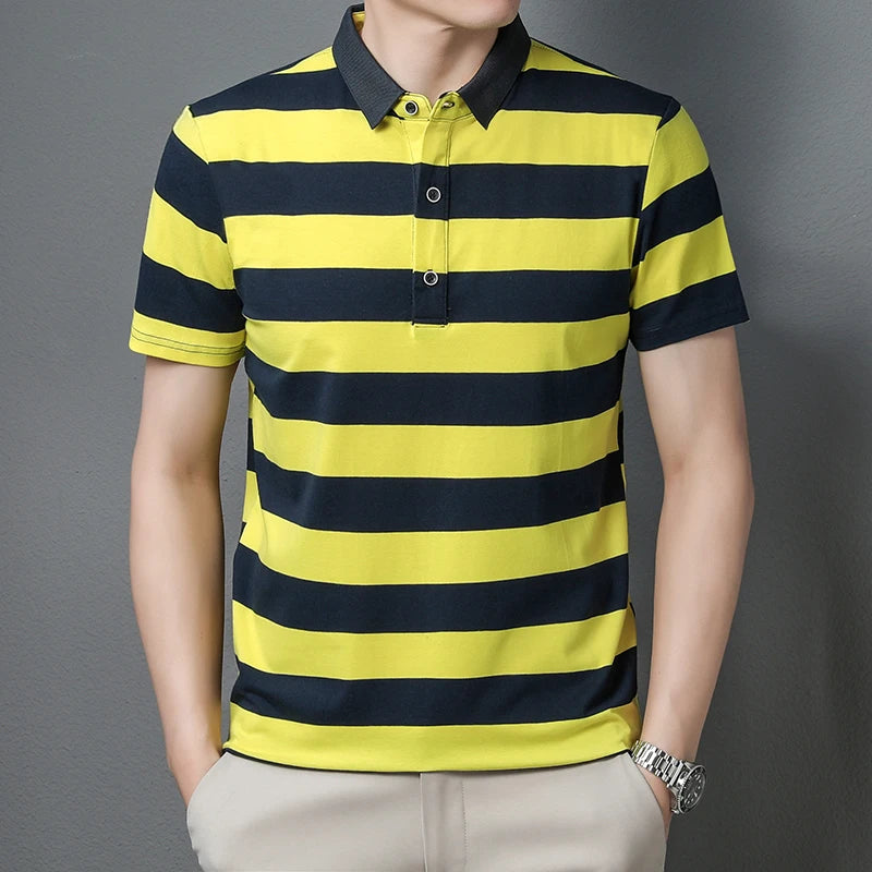 polo shirt men summer new high quality cotton men's Short sleeve polo shirt splicing stripes Mens Business casual polo shirt T01