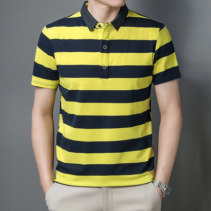polo shirt men summer new high quality cotton men's Short sleeve polo shirt splicing stripes Mens Business casual polo shirt T01