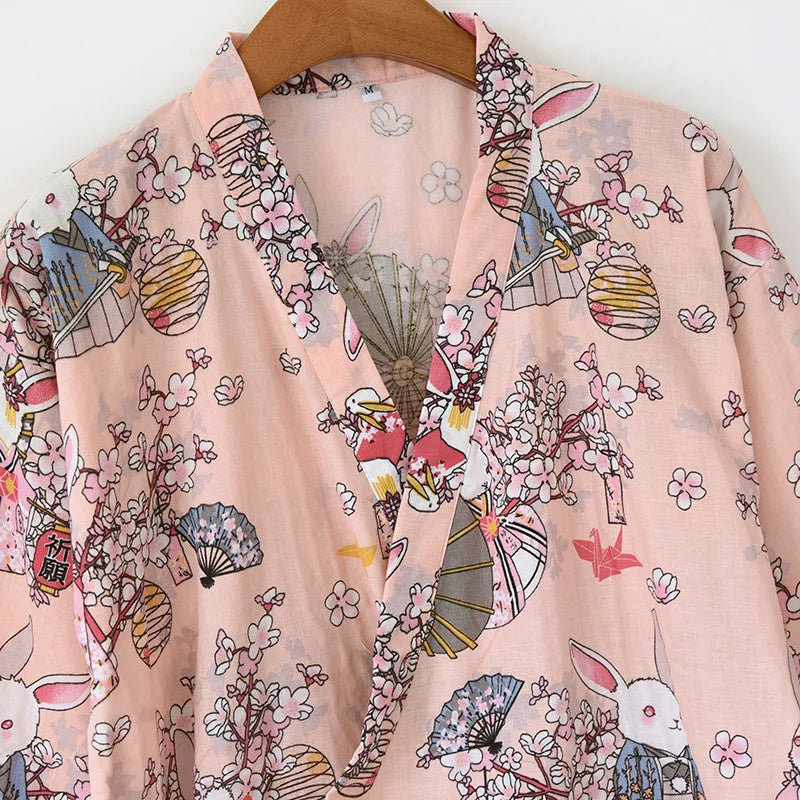 Ladies Cotton Kimono Bathrobe Loose Homewear Pajamas Robes for Women Multi Colors Printed Cardigan Sleep Wear Womens Robe