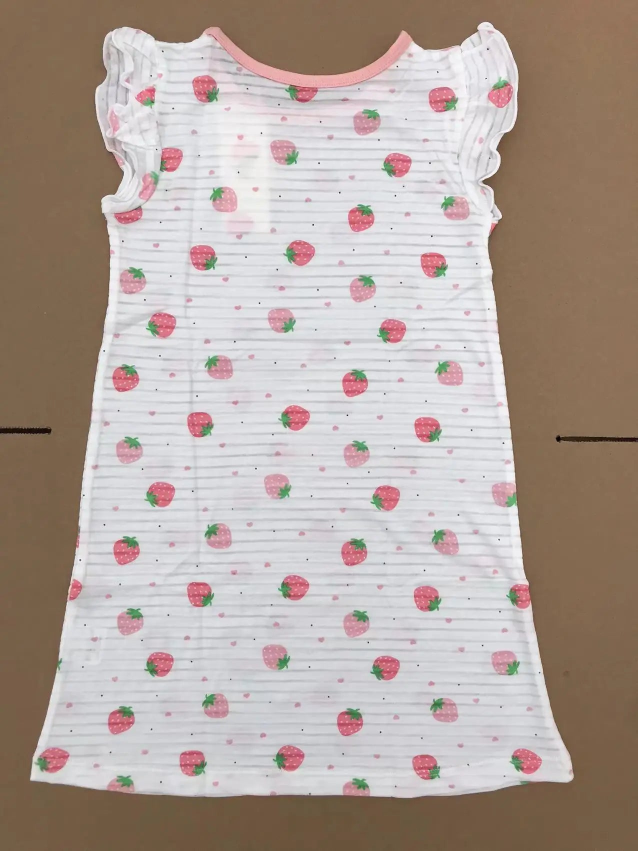 Girl Strawberry Prints Nightgown Dress Cotton Soft Breathable Kids Sleep Wear Quality Home Wear Size 110-170