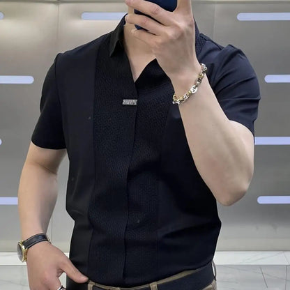 Men Short Sleeve Shirt Summer Casual Comfort Pure Color Top Shirt Business Style Suit Pants Men Shirt Casual T shirt