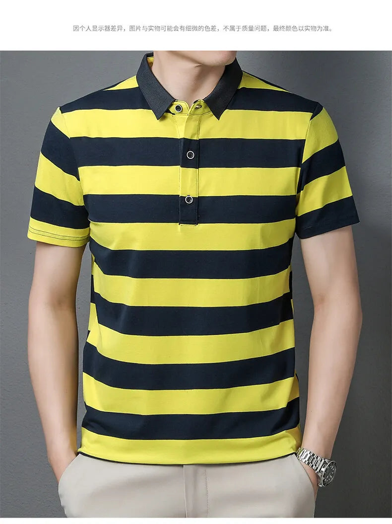 polo shirt men summer new high quality cotton men's Short sleeve polo shirt splicing stripes Mens Business casual polo shirt T01