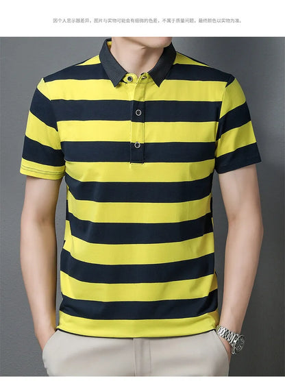 polo shirt men summer new high quality cotton men's Short sleeve polo shirt splicing stripes Mens Business casual polo shirt T01