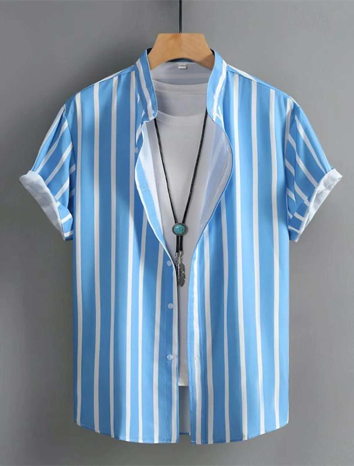 Men's Shirt Button Up Shirt Casual Shirt Summer Shirt Beach Shirt  Short Sleeve Striped Band Collar Hawaiian Clothing Fashion