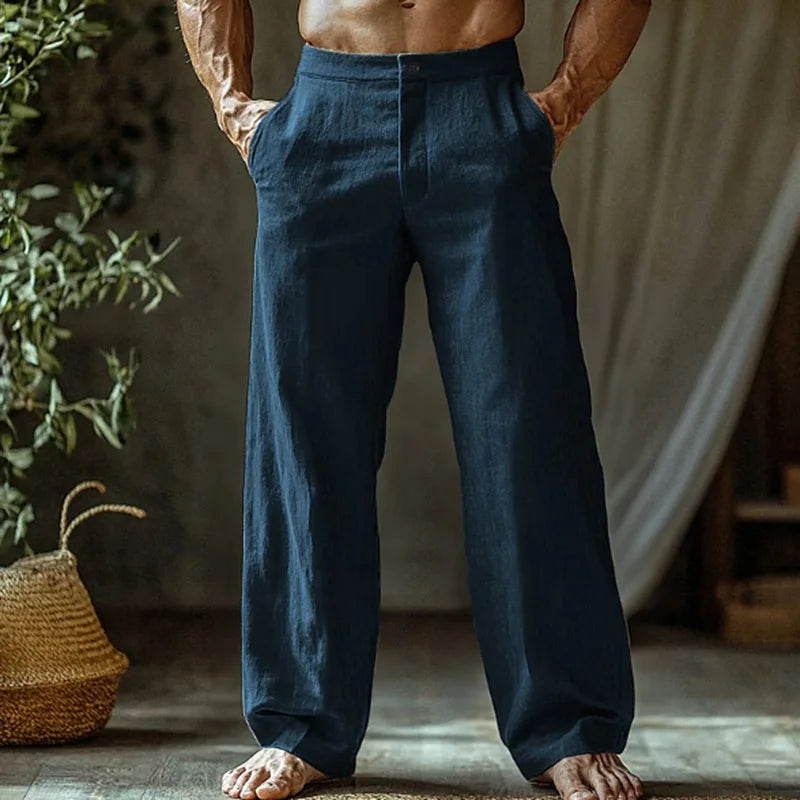 Men's Cotton and Linen Beach Pants Loose Straight Leg Pants Breathable Casual Pants Men's Cotton Pants, Men's Jogging Pants