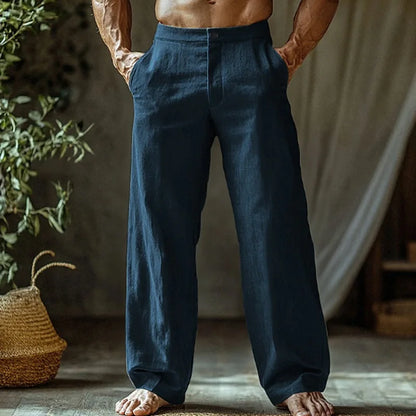 Men's Cotton and Linen Beach Pants Loose Straight Leg Pants Breathable Casual Pants Men's Cotton Pants, Men's Jogging Pants