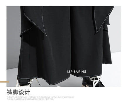Korean Woman Pants New 2025 Black Loose False Two-piece Wide Legs Pants Ladies Casual Streetwear Hurajuku Trousers  Ladies