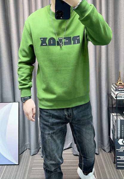 Man Pullover Green Graphic Cotton Printing Sweatshirts for Men New in Welcome Deal Streetwear Sweat Shirt Korean Style S Overfit